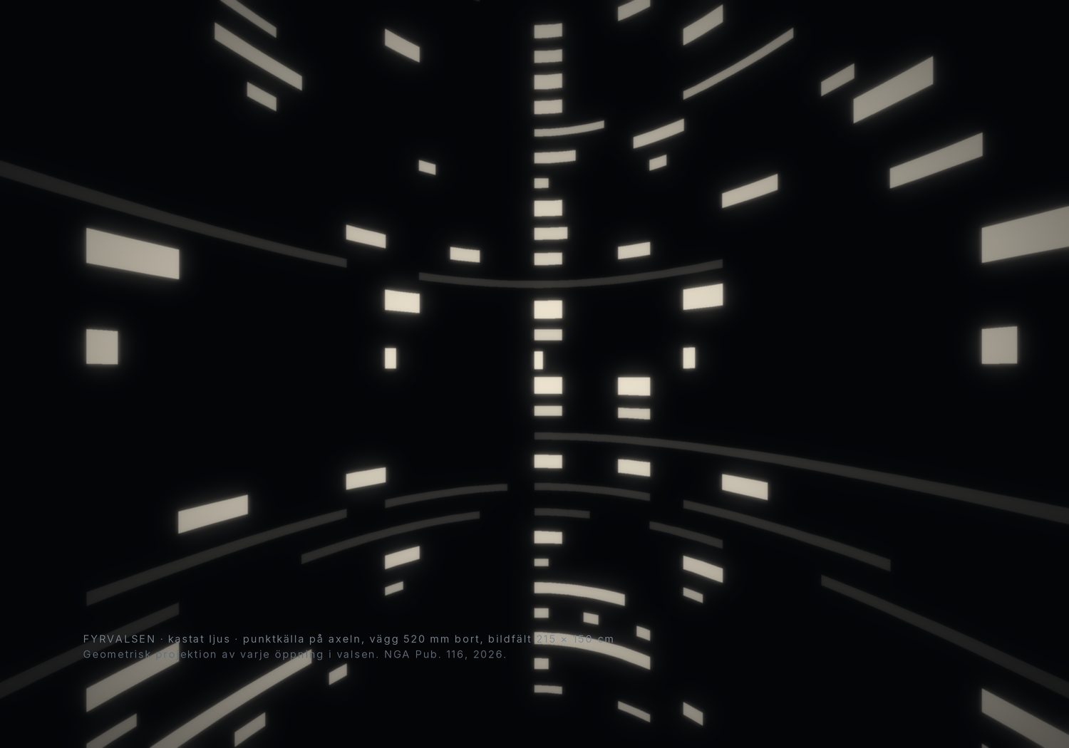 What it throws: the geometric projection of every aperture onto a wall half a metre away.
